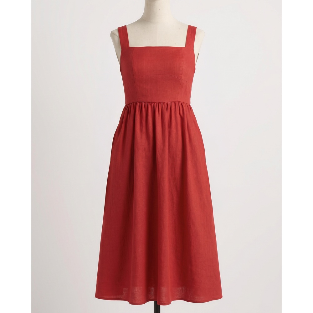 100% European Linen Fit & Flare Midi Dress